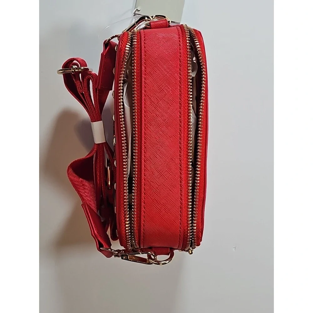 NWT VALENTINO ORLANDI ITALY RED Studded CROSSBODY BAG With Gold Accent Hardware‎